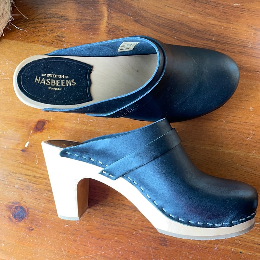 Swedish Hasbeens Black Clogs Shoes Sz 37